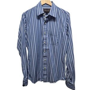 Ezra Fitch 1892 Mens Blue White Striped‎ Long Sleeve Button Down Shirt Sz L